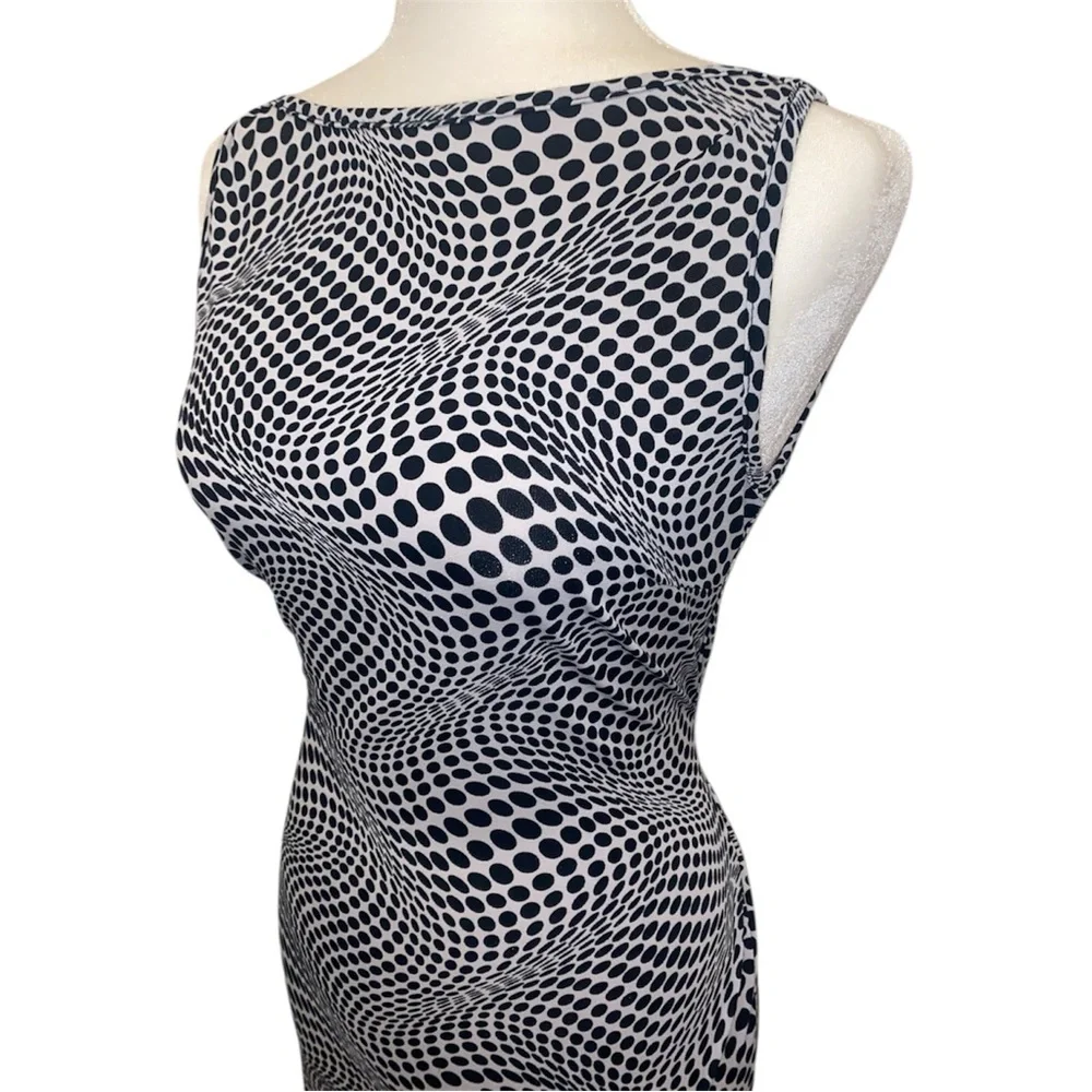 Vtg XXI Sleeveless Black and White Swirl Sheath Dress - Picture 4 of 9